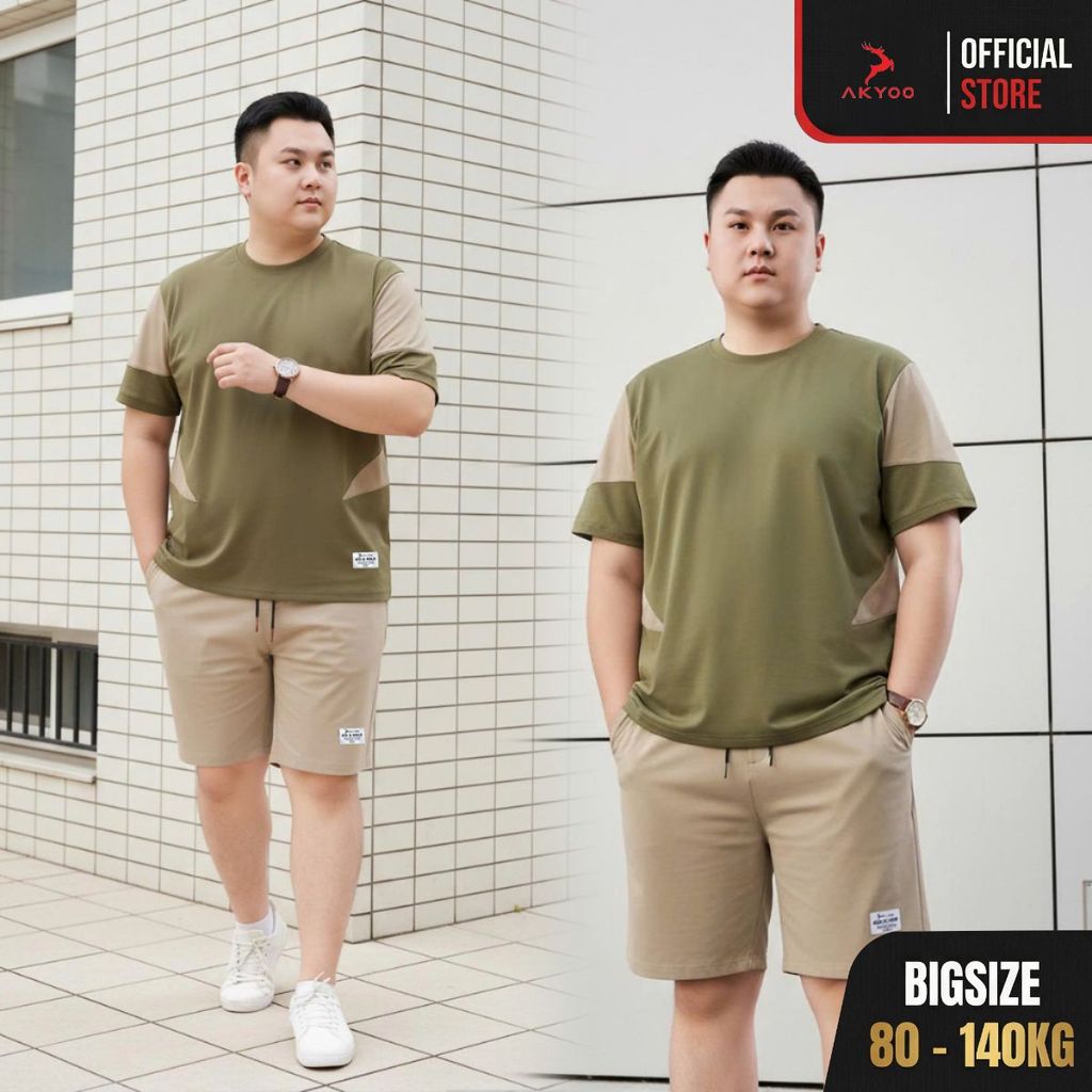 Bộ Thun Nam Bigsize 80-140kg AKYOO Cao Cấp, Chất Liệu Cotton Co Giãn, Thoáng Mát, Akyoo Bigsize- SET