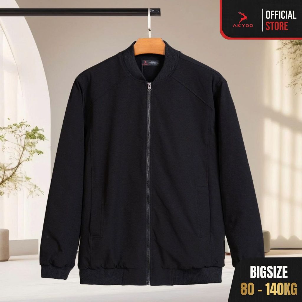 Áo Khoác Bomber Bigsize Nam AKYOO 2 Lớp Cao Cấp Không Bai Nhão- AK TB DEN