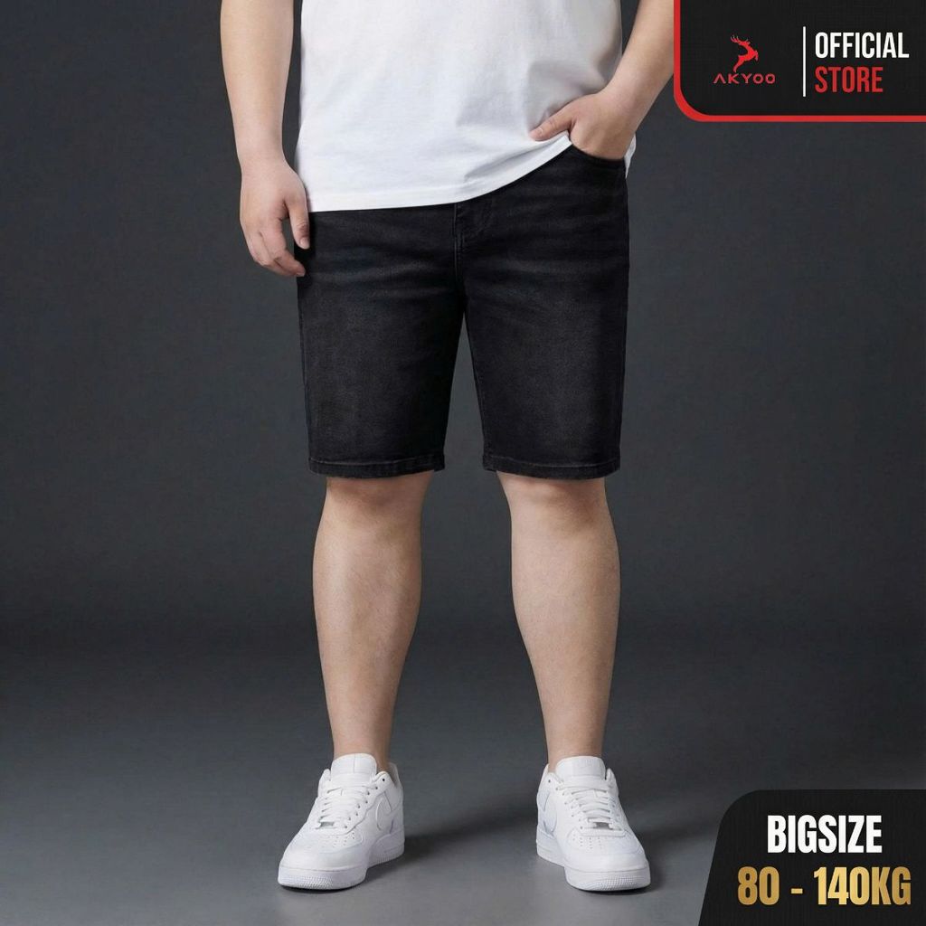 Quần Sooc Jean Big Size Nam 80-140kg AKYOO - Chất Jean Mền Mại Co Giãn 04 Chiều Size Đại Cho BigSize