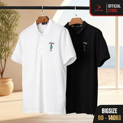 Áo Polo Nam Bigsize 80-140KG AKYOO Cao Cấp Cotton Co Giãn, Thâm Hút Mồ Hôi- PL LA_PL DEN A1_PL TRANG TRON