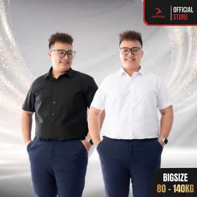 Áo Sơ Mi Ngắn Tay Bigsize Nam 80-140kg AKYOO Cao Cấp, Không Bai Mờ, Không Gây Khó Chịu Khi Mặc -SM COC TRANG, DEN