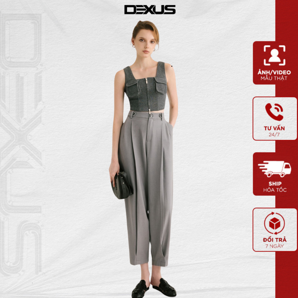 [UP TO 50%] Quần âu baggy nữ trendy 𝐃𝐗 𝐃𝐄𝐗𝐔𝐒 dáng dài màu ghi xám basic CLIN TON DEXUS_DXQ70206