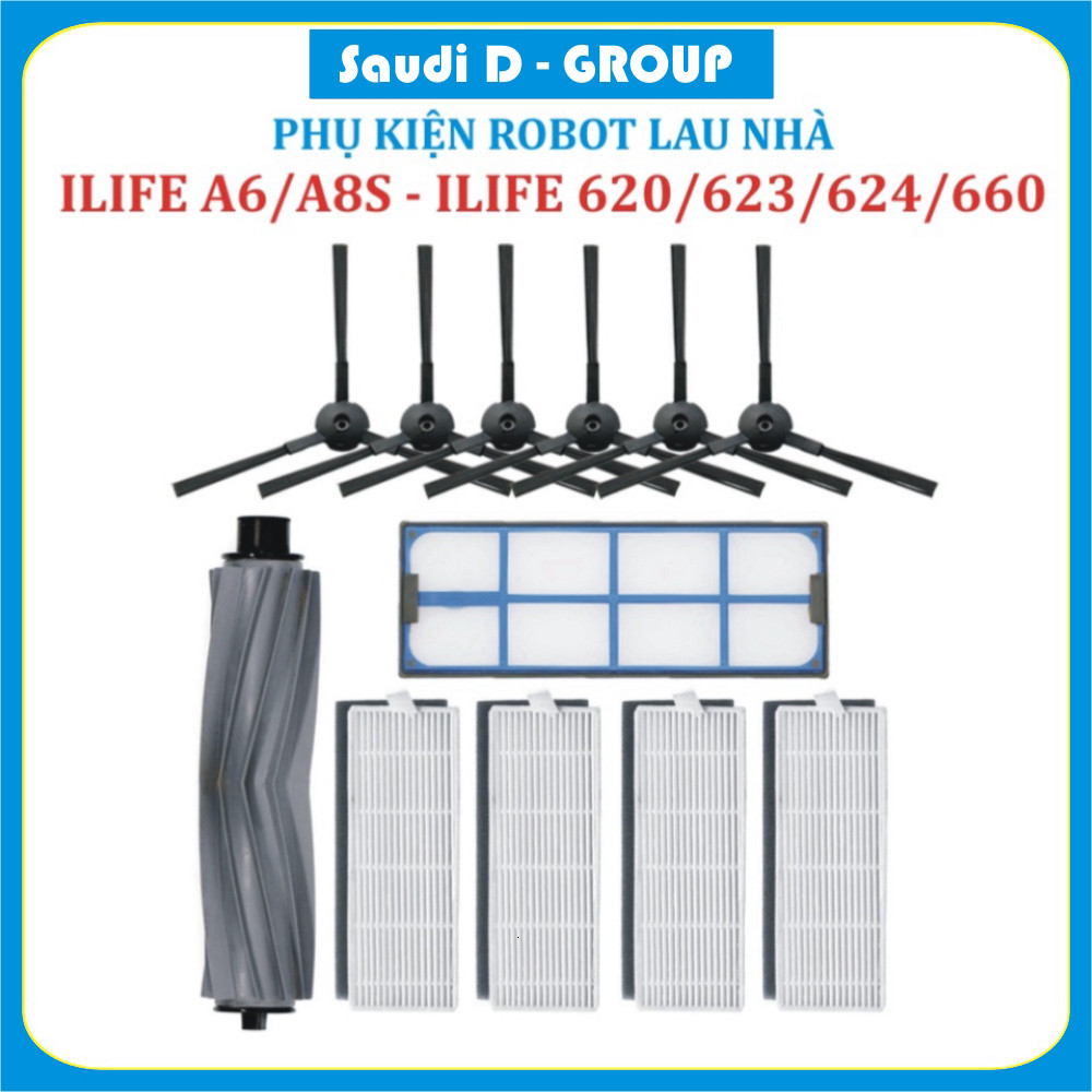 Phụ kiện lọc hepa , Khăn, Giẻ lau, Chổi giữa, Cuộn, Chổi cạnh, Robot hút bụi ILIFE 620/623/624/660/6