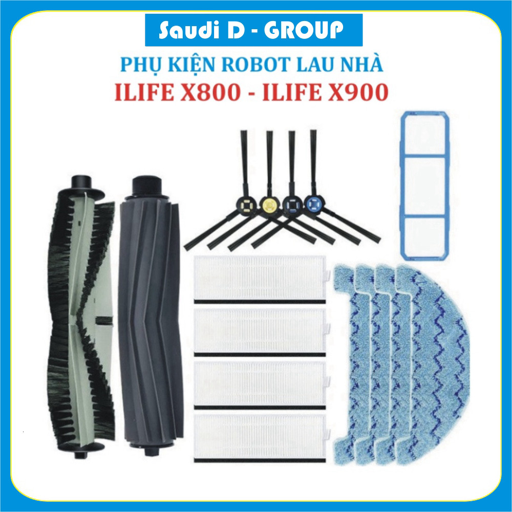 Phụ kiện lọc Hepa , Khăn, Giẻ Lau, Chổi giữa, Cuộn, Chổi cạnh, Robot hút bụi iLIFE X800, iLIFE X900 