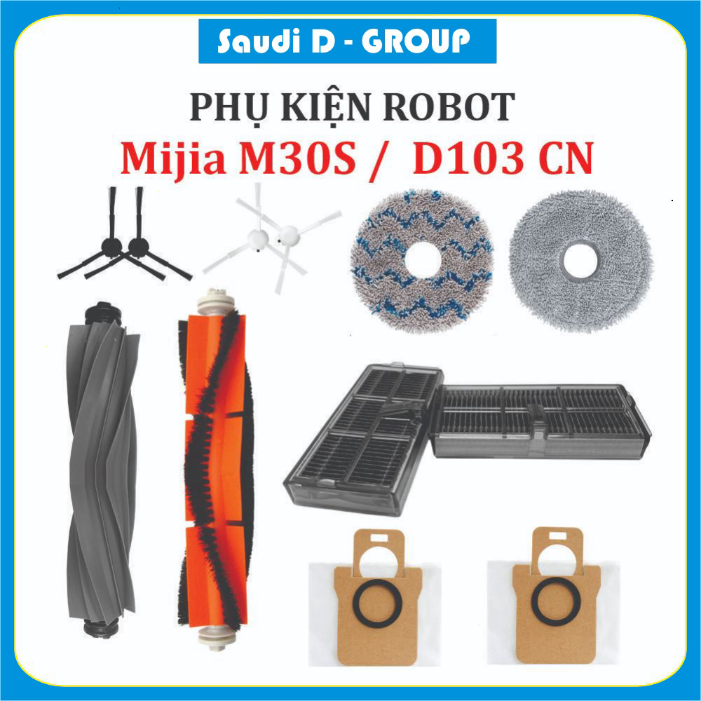 Phụ kiện Robot hút bụi Mijia M30S, D103CN, Lọc hepa , Khăn, Chổi giữa, Chổi cạnh, Túi rác , ;