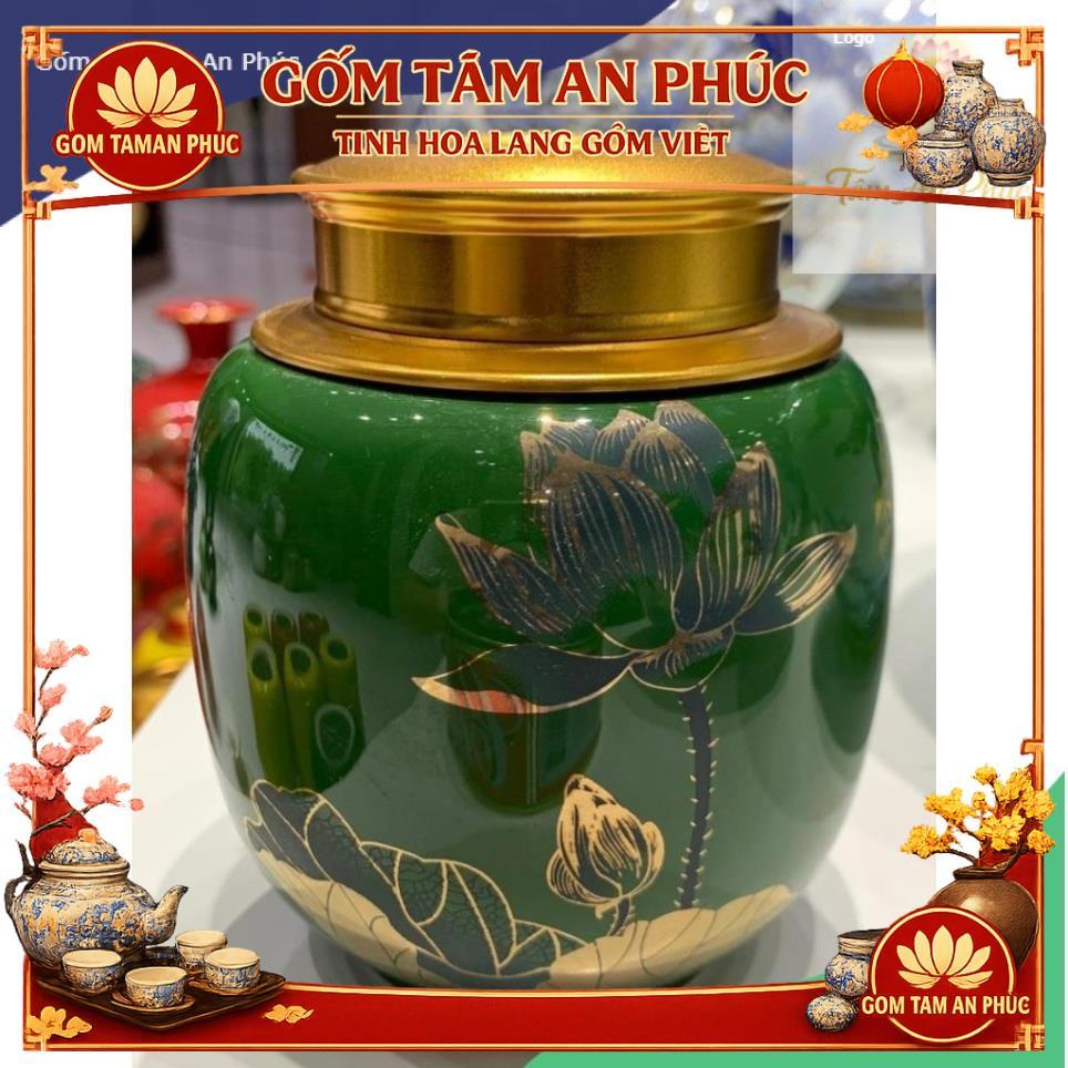 Bình trà bát tràng, lọ đựng trà bằng sứ, hũ đựng trà gốm sứ bát tràng, bình đựng cà phê