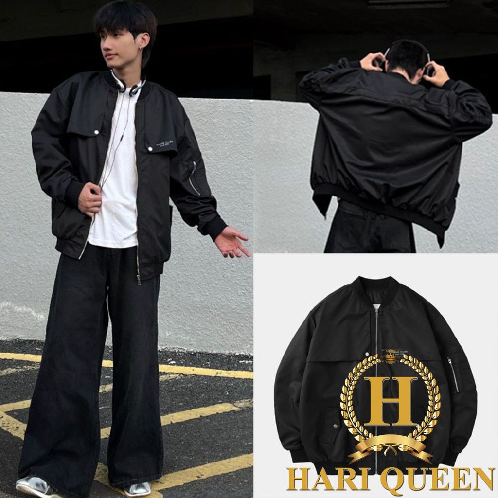 Áo Khoác Bomber Logo Teelab Phối Khóa Tay Cúc Bấm Nắp Túi HARIQUEEN - Áo Khoác gió 2 lớp dày dặn hot