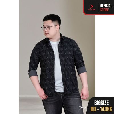 Áo Sơ Mi Dài Tay Bigsize Nam 80-140kg AKYOO Cao Cấp, Co Giãn, Không Bai Mờ, Không Gây Khó Chịu Khi Mặc - SM DT DEN 23