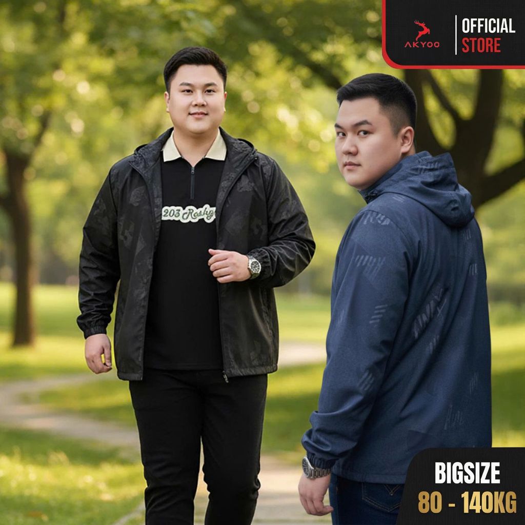 Áo Khoác Gió Big size AKYOO Nam 80-140kg Cao Cấp 2 Lớp, Chất Liệu Gió Chống Tia UV Chống Nắng Ngăn G