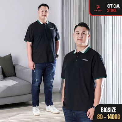 Áo Polo Nam Bigsize 80-140KG AKYOO Cao Cấp Cotton Co Giãn, Thâm Hút Mồ Hôi, Áo Polo Bigsize- PL V XANH