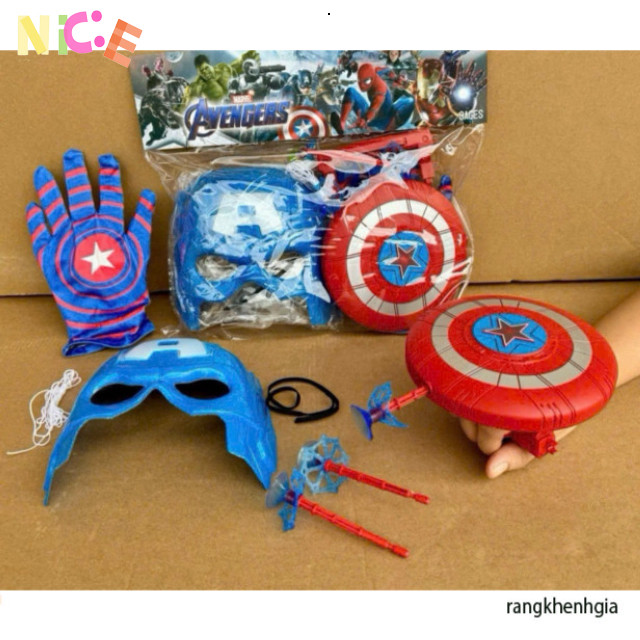 Bộ Đồ Chơi Siêu Anh Hùng Captain America – Gồm Khiên, Găng Tay, Nỏ . Tên và Mặt Nạ