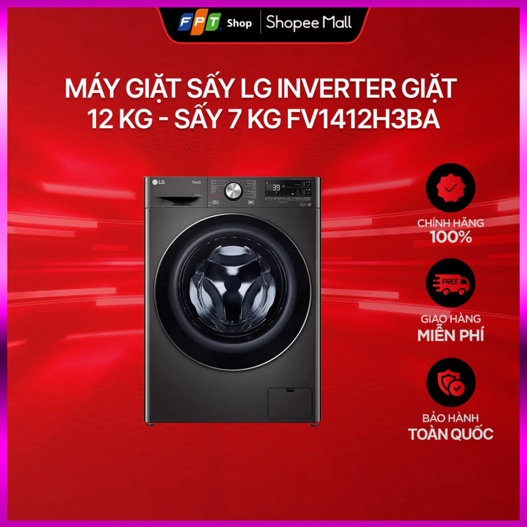 Ib shop đặt [Chỉ GH tận nơi] Máy giặt sấy LG Inverter giặt 12 kg - sấy 7 kg FV1412H3BA .. Giao nhanh