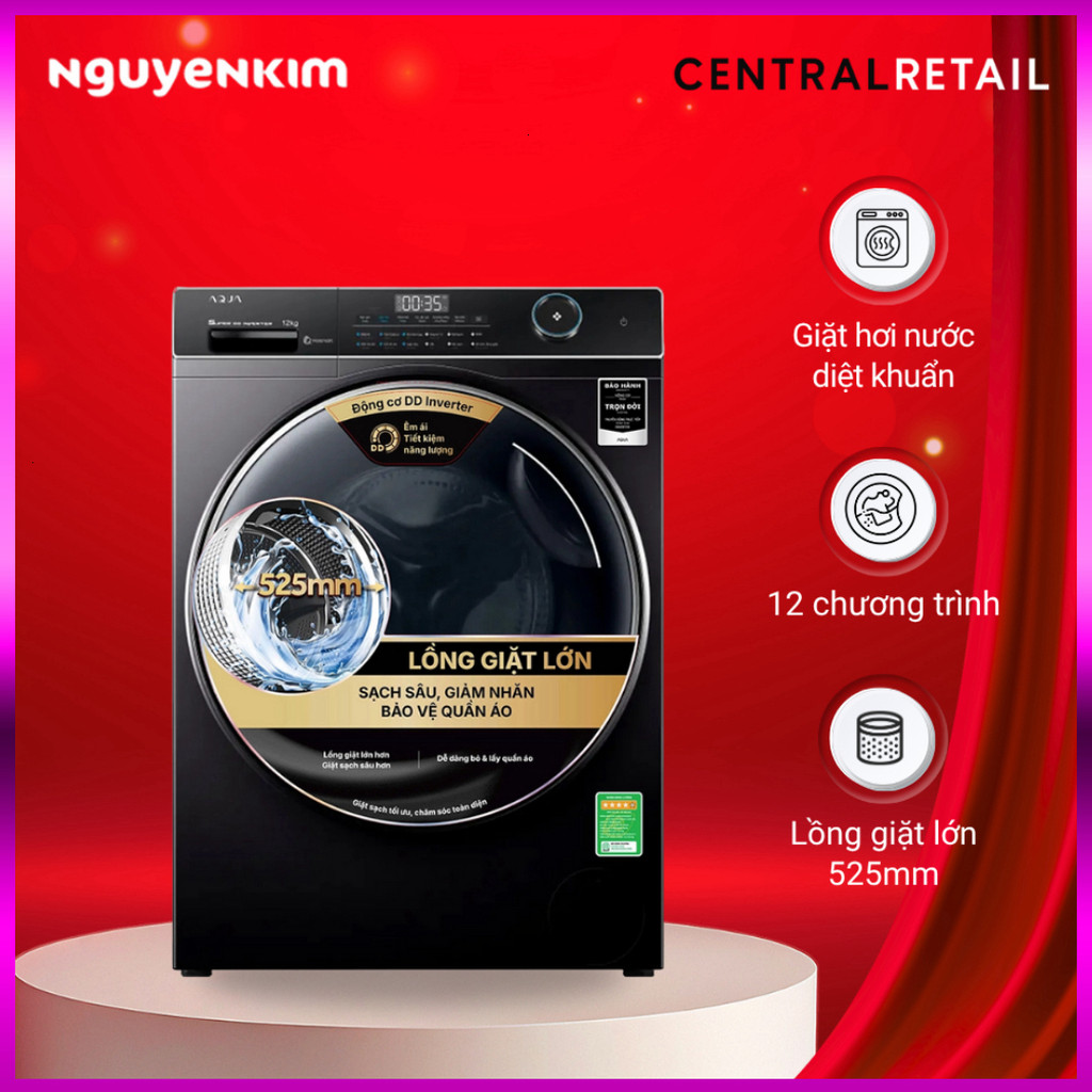 Nhắn để đặt - Máy giặt cửa trước Aqua Inverter 12 kg AW12-B4959U1K(B) .. Giao nhanh.