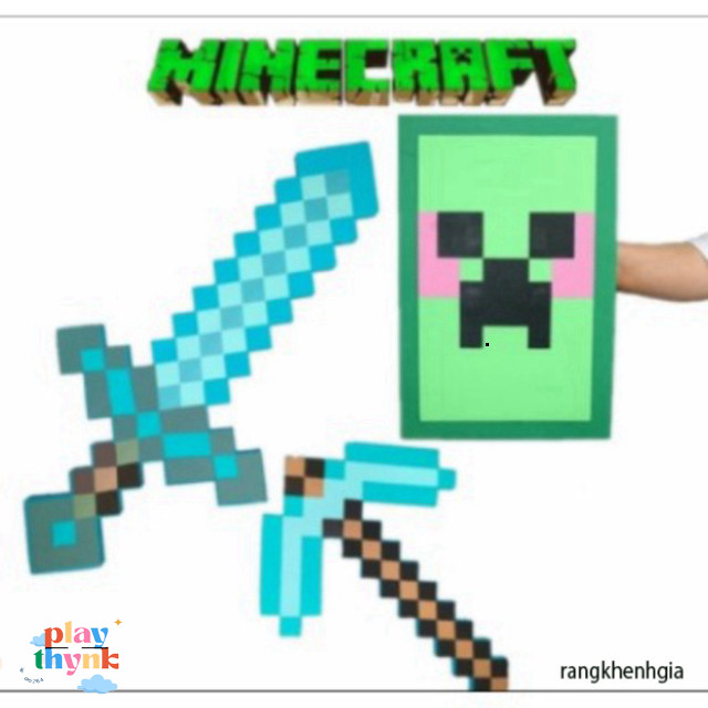 Bộ dụng cụ kiểu Minecraft: Kiếm, cúp và khiên hoàn hảo cho game thủ