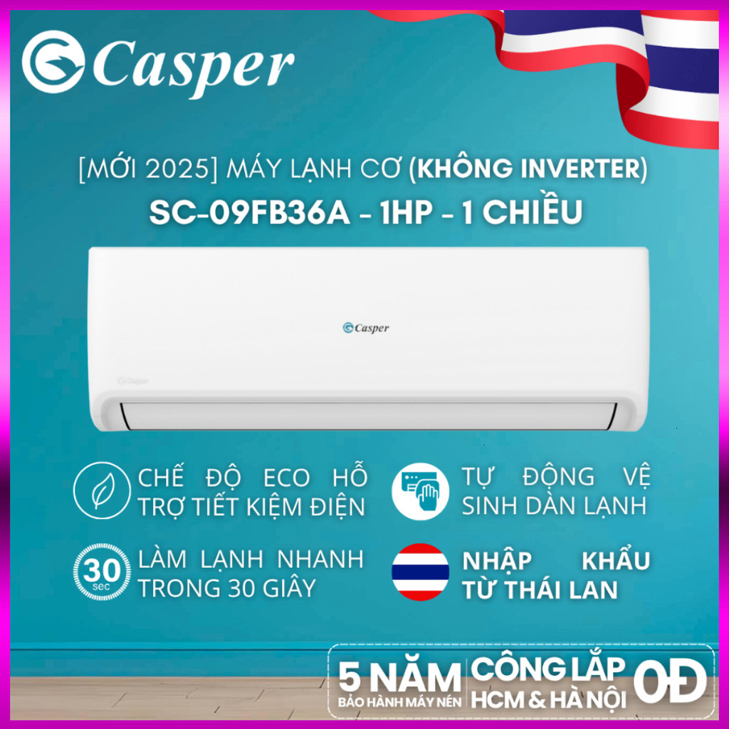 Nhắn để đặt - [Shopee - Lắp đặt 0Đ HN HCM] Máy lạnh (không Inverter) Casper 1 chiều 1HP - 1.5HP SC-0