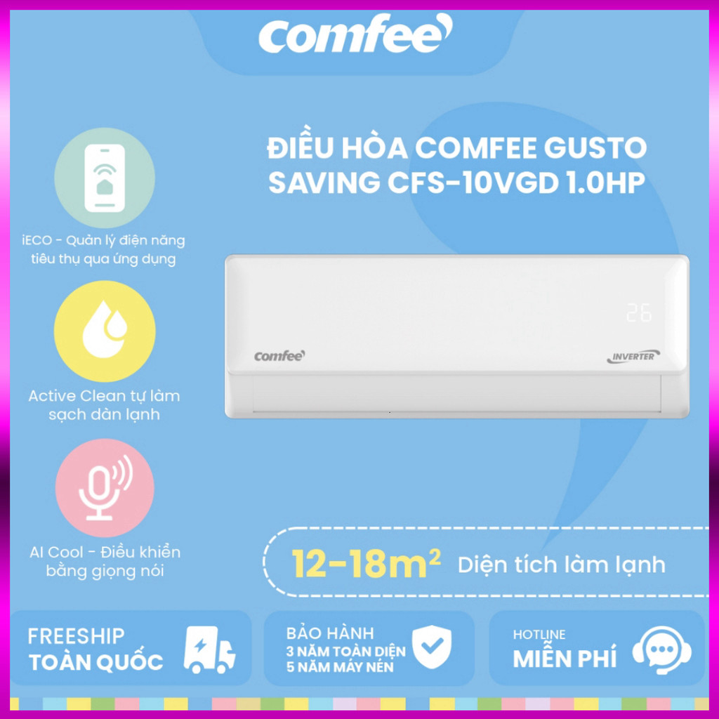 Nhắn để đặt - [MIỄN PHÍ GIAO LẮP] Máy lạnh Comfee Inverter 1HP CFS-10VGD 9000 BTU - tiết kiệm điện, 
