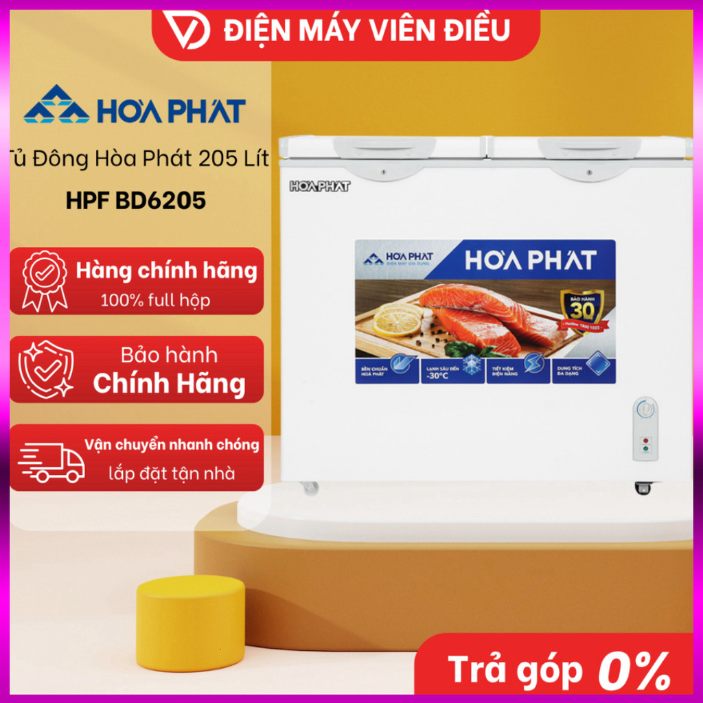 Nhắn để đặt - [FREESHIP NGHỆ AN] BD6205 - Tủ Đông Hòa Phát 205 Lít HPF BD6205 – 2 Ngăn Đông Mát, Tiế