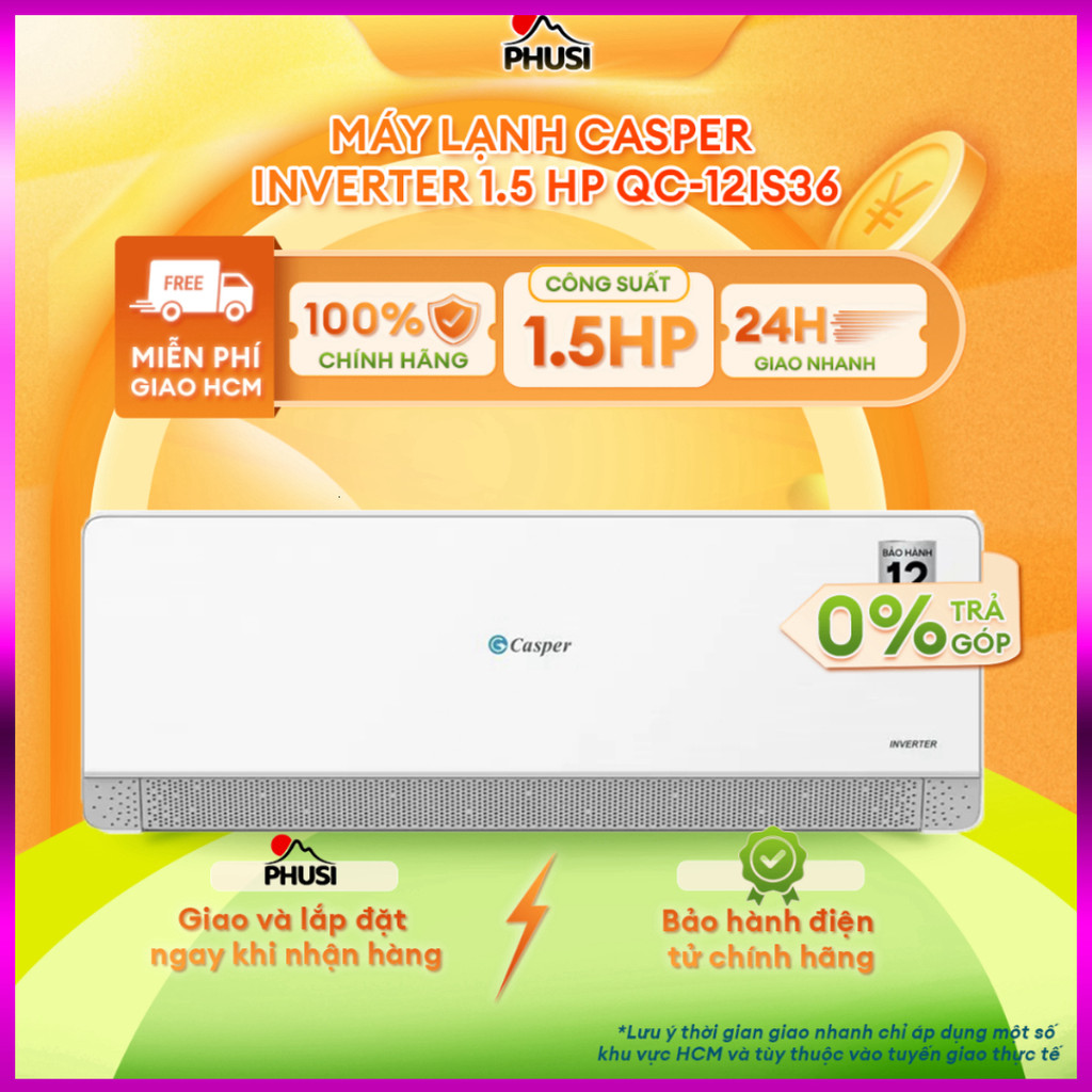 IB SHOP QC-12IS36 [HỖ TRỢ GIAO LẮP HCM] Máy Lạnh Casper Inverter 1.5 HP QC-12IS36 - Hàng Chính Hãng 