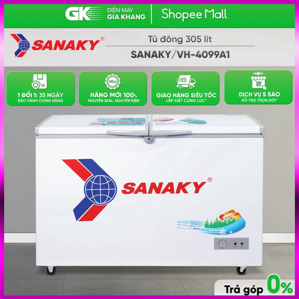 IB SHOP VH-4099A1 - Tủ Đông Sanaky VH-4099A1 1 NGĂN ĐÔNG,2 CÁNH,305 LÍT [Toàn Quốc] .. Giao nhanh.