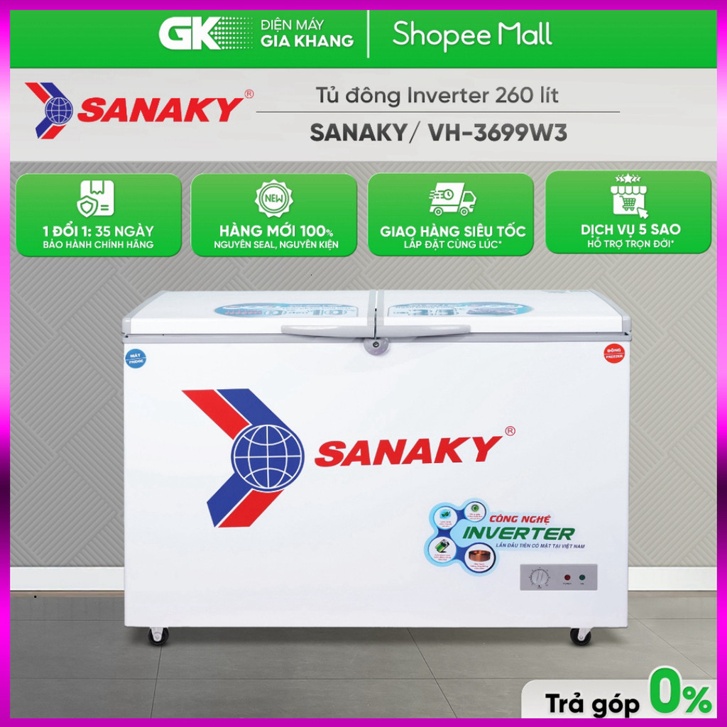 IB SHOP VH-3699W3 - Tủ Đông Mát Sanaky Inverter 260 Lít VH-3699W3 [Toàn Quốc] .. Giao nhanh.