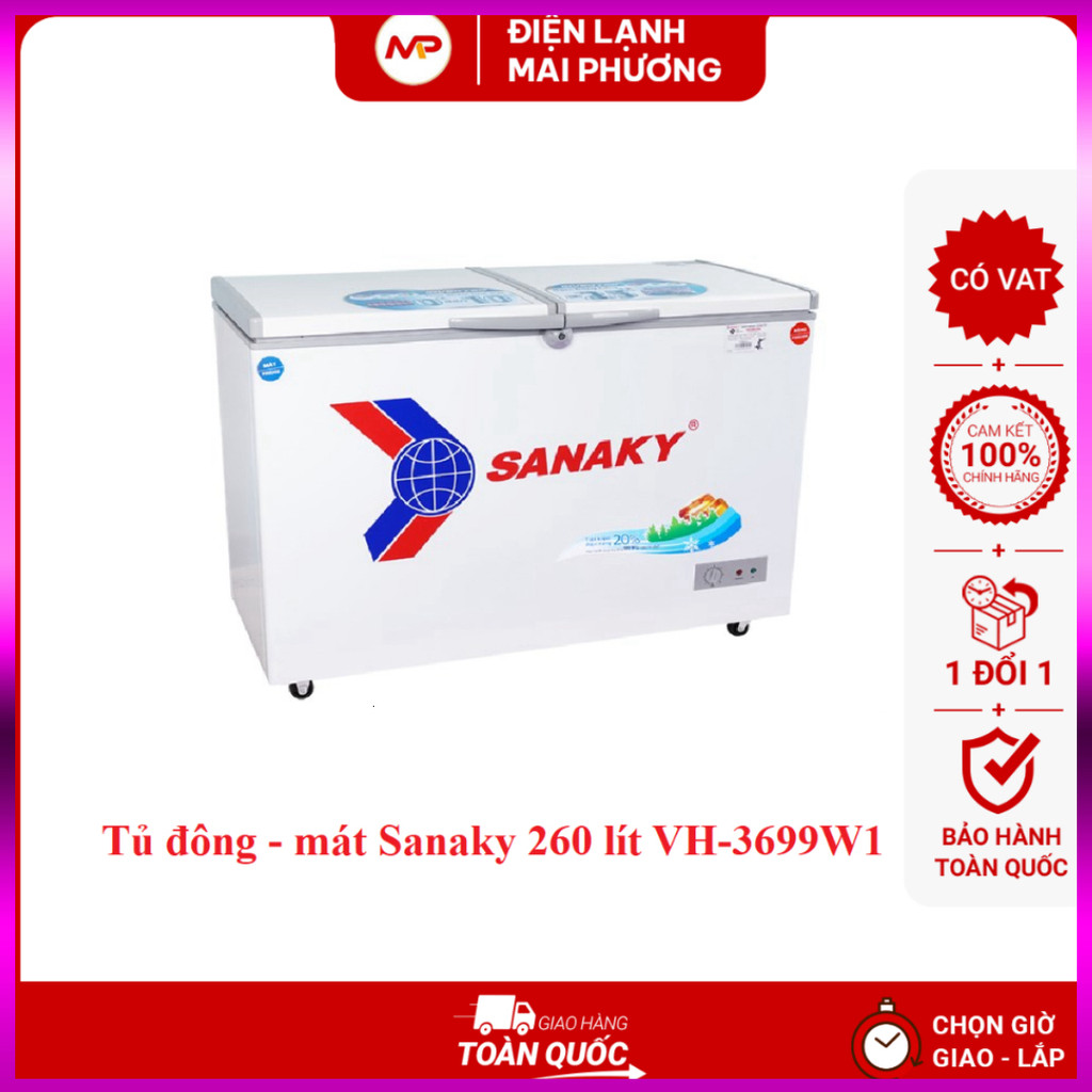 IB SHOP Tủ đông Sanaky 260 lít VH-3699W1 (Đông - Mát) - Bảo hành 2 năm toàn quốc .. Giao nhanh.