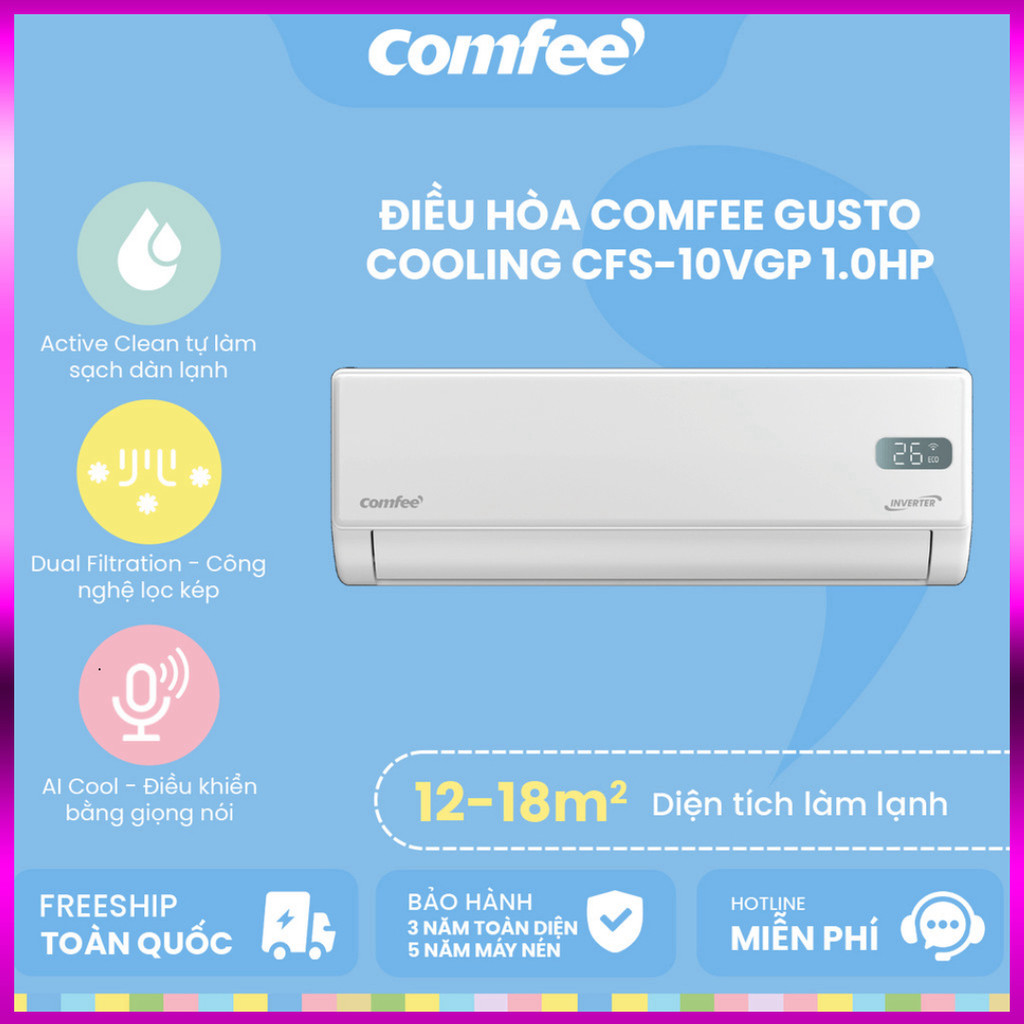 IB SHOP [MIỄN PHÍ GIAO LẮP] Máy lạnh Comfee Inverter 1HP CFS-10VGP 9350 BTU| Chính hãng, Bảo hành 36
