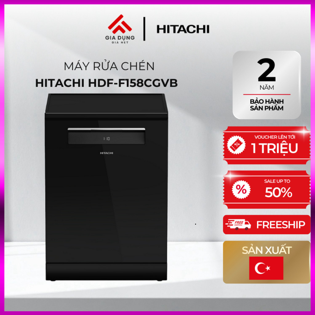 IB SHOP Máy Rửa Chén Độc Lập Hitachi HDF-F158CVGB - 3-4 bữa ăn Việt (15 bộ Châu Âu) - Bảo hành chính