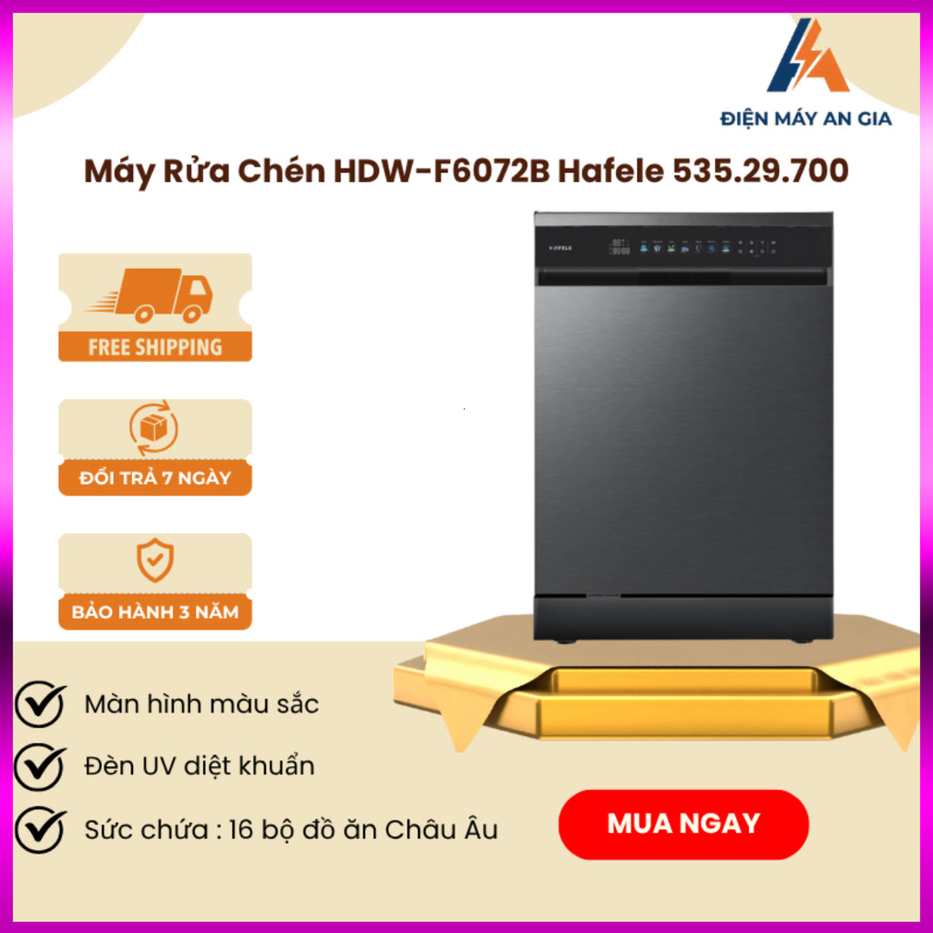 IB SHOP Máy rửa chén độc lập Hafele HDW-F6072B 535.29.700 – 16 bộ, 7 chương trình rửa, công suất 210