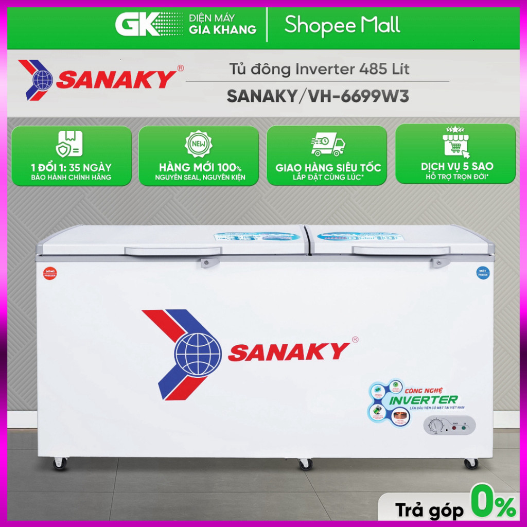 IB SHOP VH-6699W3 - Tủ Đông Sanaky Inverter 485 Lít VH-6699W3 (1 Ngăn Đông, 1 Ngăn Mát) [Freeship HC