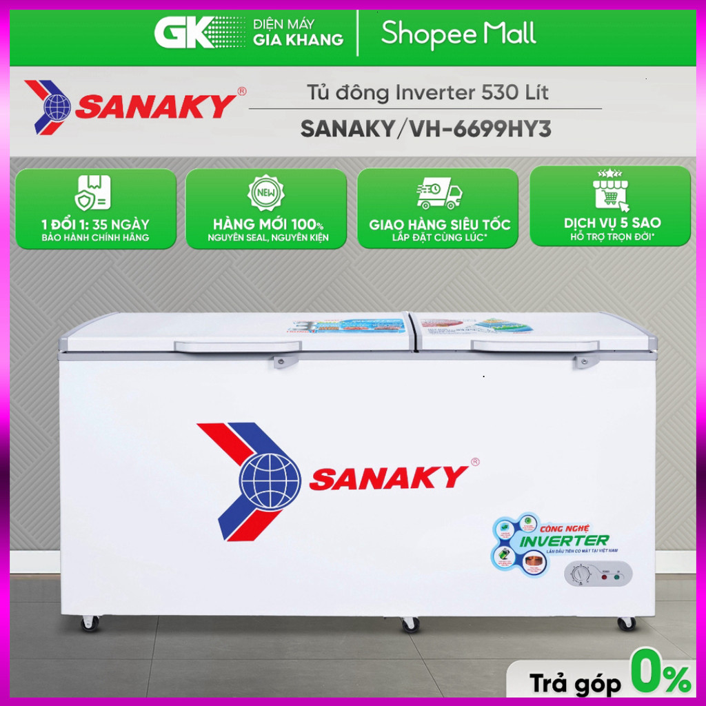 IB SHOP VH-6699HY3 - Tủ Đông Inverter 530 Lít Sanaky 6699HY3 (1 Ngăn Đông 2 Cánh Mở) [Freeship HCM] 