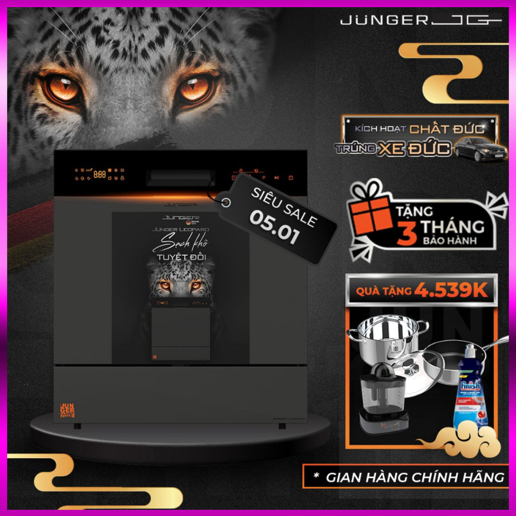 IB SHOP [3 QUÀ+GIAO LẮP 0Đ] Máy Rửa Chén Bát Junger JG Leopard DWJ-136-VG 13 bộ, Sấy Độc Lập, 8 Chức