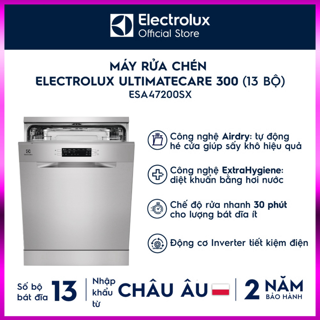 IB SHOP Free giao lắp - Máy rửa chén độc lập Electrolux 60 cm UltimateCare 300 cho 13 bộ chén đĩa ES