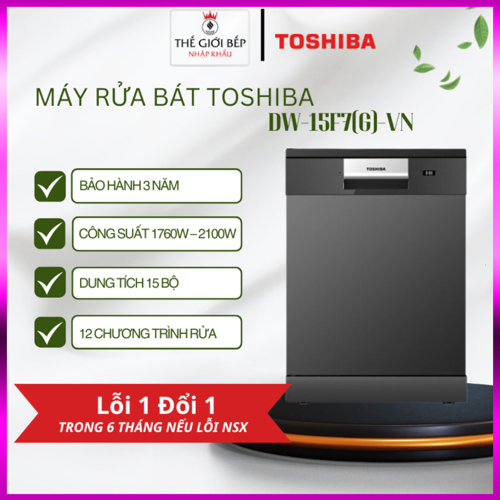 IB SHOP Máy Rửa Chén Toshiba OriginClean DW-15F7(G)-VN 15 Bộ – HyperDry Sấy Khí Nóng – Miễn Phí Lắp 