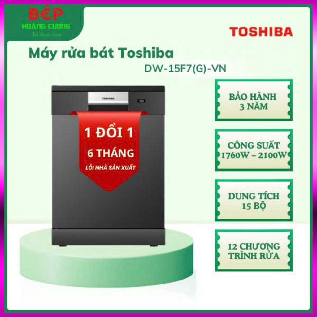 IB SHOP Toshiba Máy Rửa Chén DW-15F7(G)-VN – 15 Bộ, Inverter Siêu Tiết Kiệm, App TSmartLife – Free L