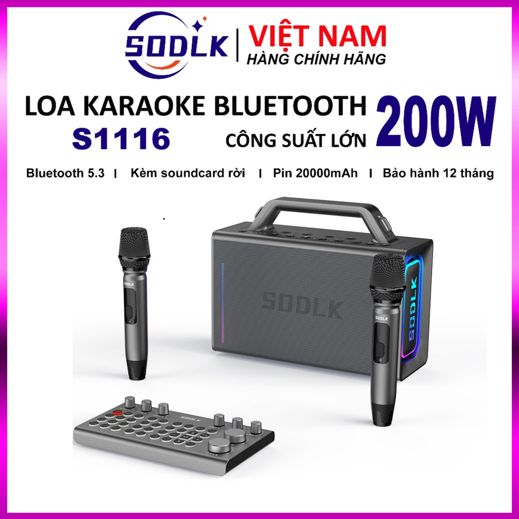 IB SHOP Loa Karaoke Bluetooth Sodlk S1116 công suất cao 200W, thời lượng phát lại 10 giờ, micro khôn