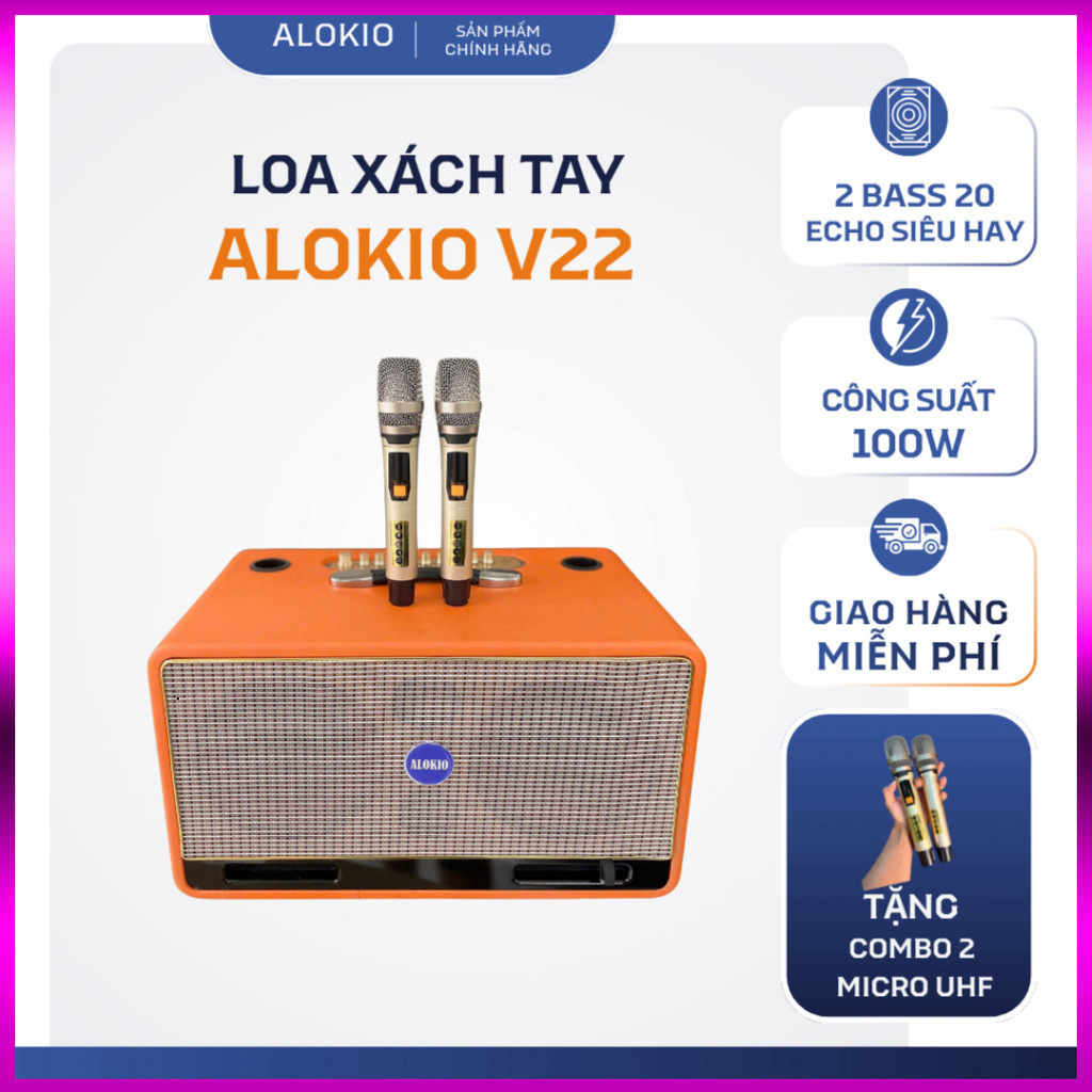 IB shop  Loa Xách Tay Alokio V22 - 2 Bass 20 – Karaoke Bluetooth ..