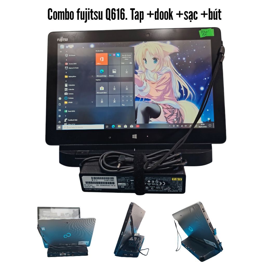 Máy tính bảng 2in1 Fujitsu arrows tap Q616 .Cpu core M3.Ram4.ssd 128g. pin 3_4h.kèm but Wacom chính 