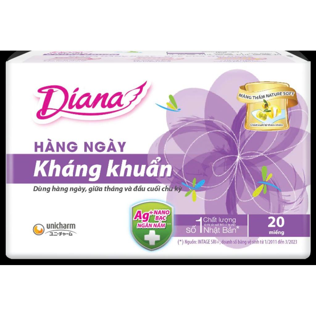 Băng Vệ Sinh Dianna Hàng Ngày Kháng Khuẩn, 20 miếng gói, có che tên sản phẩm khi giao hàng