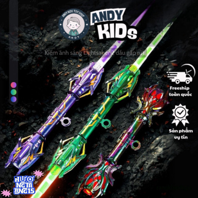 ``Đồ chơi kiếm phát sáng 2 đầu ANDYKIDS, nhựa an toàn cho trẻ nhỏ mùa trung thu.