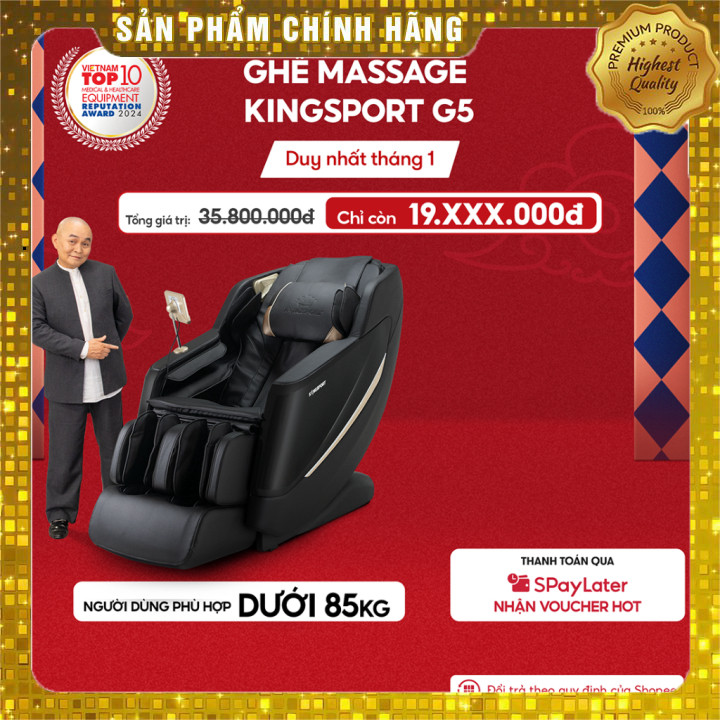 IB shop  Ghế massage KINGSPORT Standard G5 BLACK cao cấp con lăn 3D với 8 bài tập, massage chuyên sâ