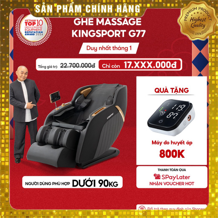 IB shop  CHỈ GIAO MIỀN NAM | Ghế massage KINGSPORT G77 New màu sắc hiện đại, tích hợp điều khiển bằn
