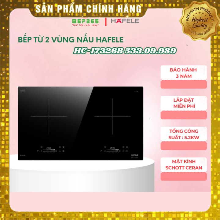 IB shop  Bếp Từ Hafele 533.09.989 HC-I7326B – Cảm Ứng Trượt – Inverter – Viền Nhôm – 9 Mức Gia Nhiệt