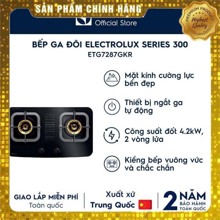 IB shop  Free giao lắp - Bếp ga đôi Electrolux 70cm Series 300 với 2 vùng nấu 4.2kW/4.2kW có ngắt ga