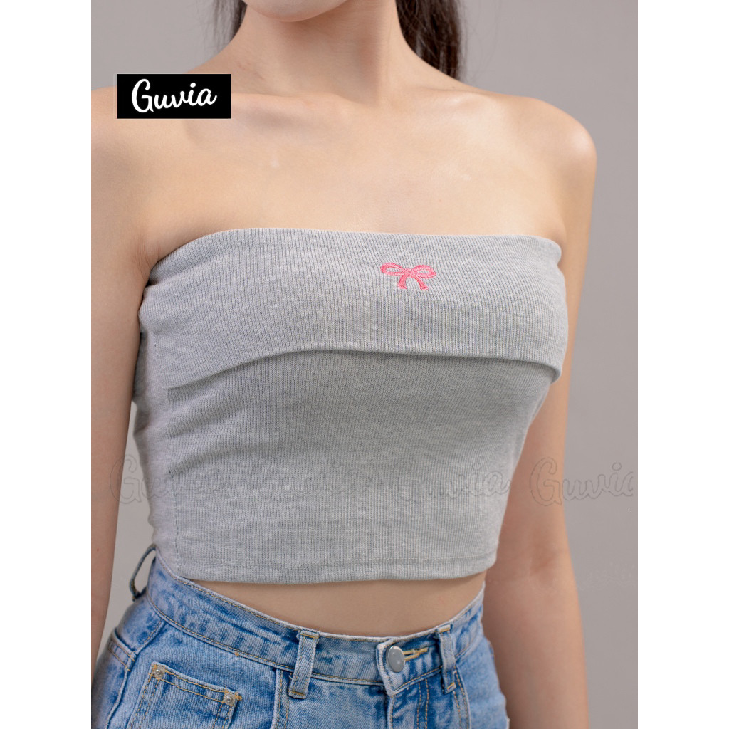 déd Áo Ống Nơ Quây Ngực GUVIA Ôm Body, Áo ống 2 Lớp Cúp Ngực Chất Thun Gân Dày Dặn