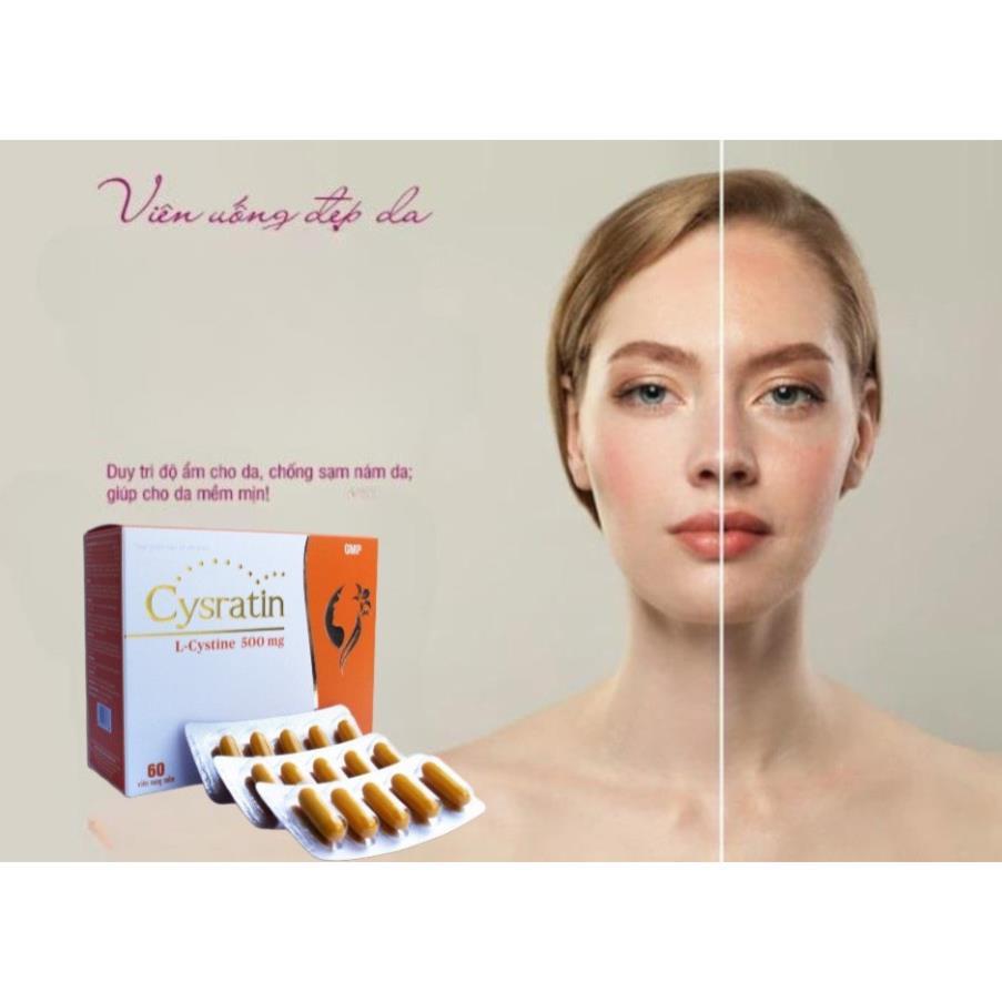 Cysratin L-Cystine 500mg 60 Viên – Viên Uống Đẹp Da Nữ Nguồn Gốc Thực Vật, Dưỡng Ẩm, Tóc Khỏe
