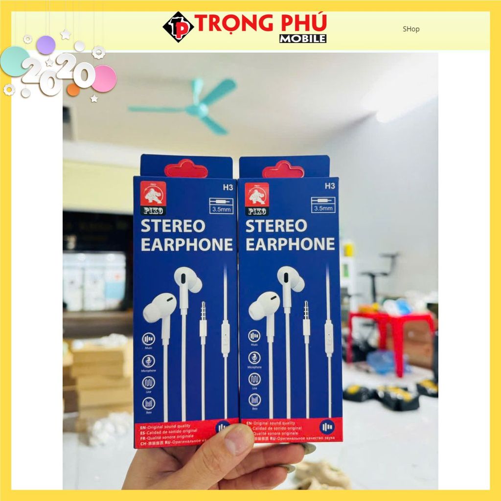 Tai nghe dây đầu tròn Piko H2 dành cho Sam.sung - Đầu tròn như J5 - Shop bán chạy
