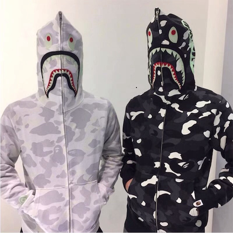 [SALE] Áo khoác hoodie hình cá mập trắng với mũ -Áo Khoác Cá Mập Bape Chính Hãng