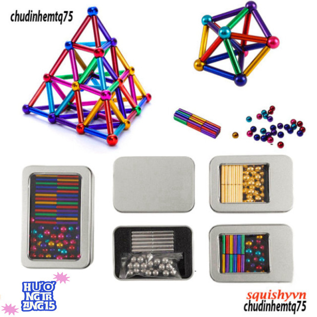 "Bucky Bars 216 chi tiết: Bộ ghép hình nam châm tròn và vuông, giải trí sáng tạo"