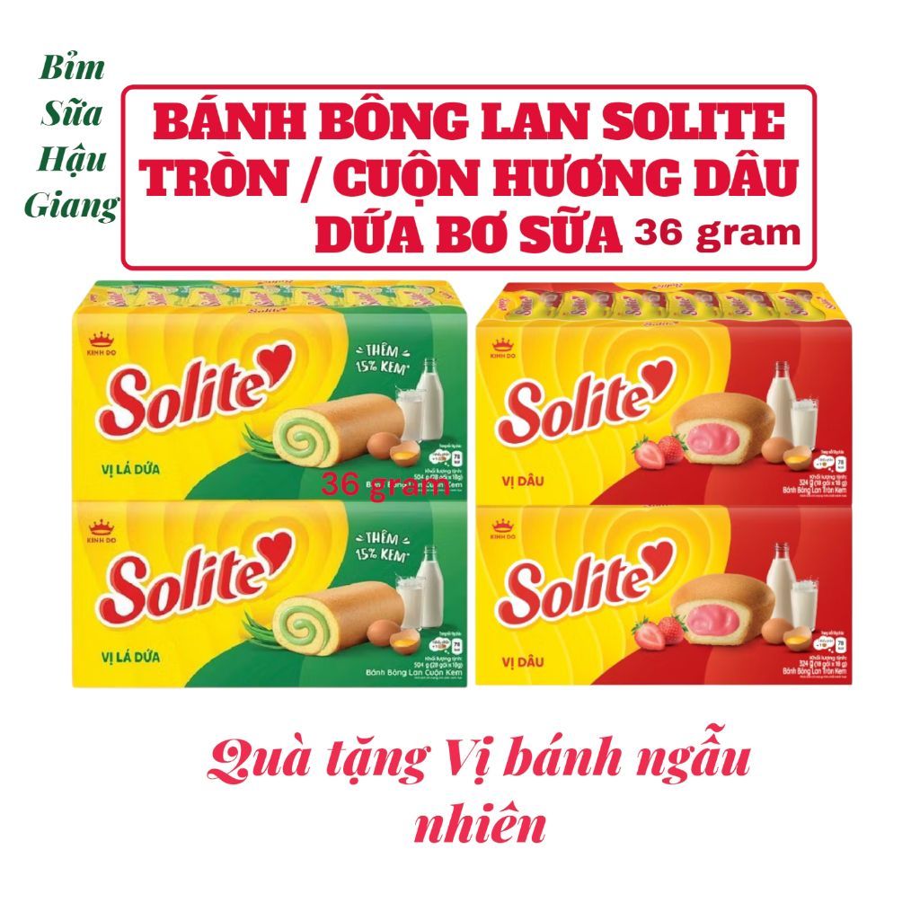 BÁNH BÔNG LAN KINH ĐÔ SOLITE CUỘN / SOLITE TRÒN, HƯƠNG DÂU, DỨA, BƠ SỮA, THƠM.NGON BỔ DƯỠNG