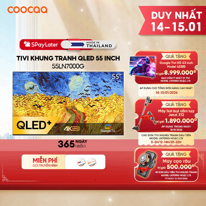 [Miễn phí lắp đặt HN-HCM] Smart tivi 55 inch Qled 4K tivi Khung Tranh Google Frame tivi coocaa - 55L